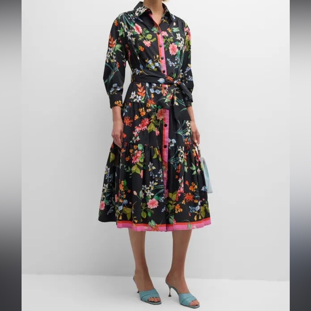 RICKIE FREEMAN FOR TERI JON 
Floral-Print Midi Shirtdress